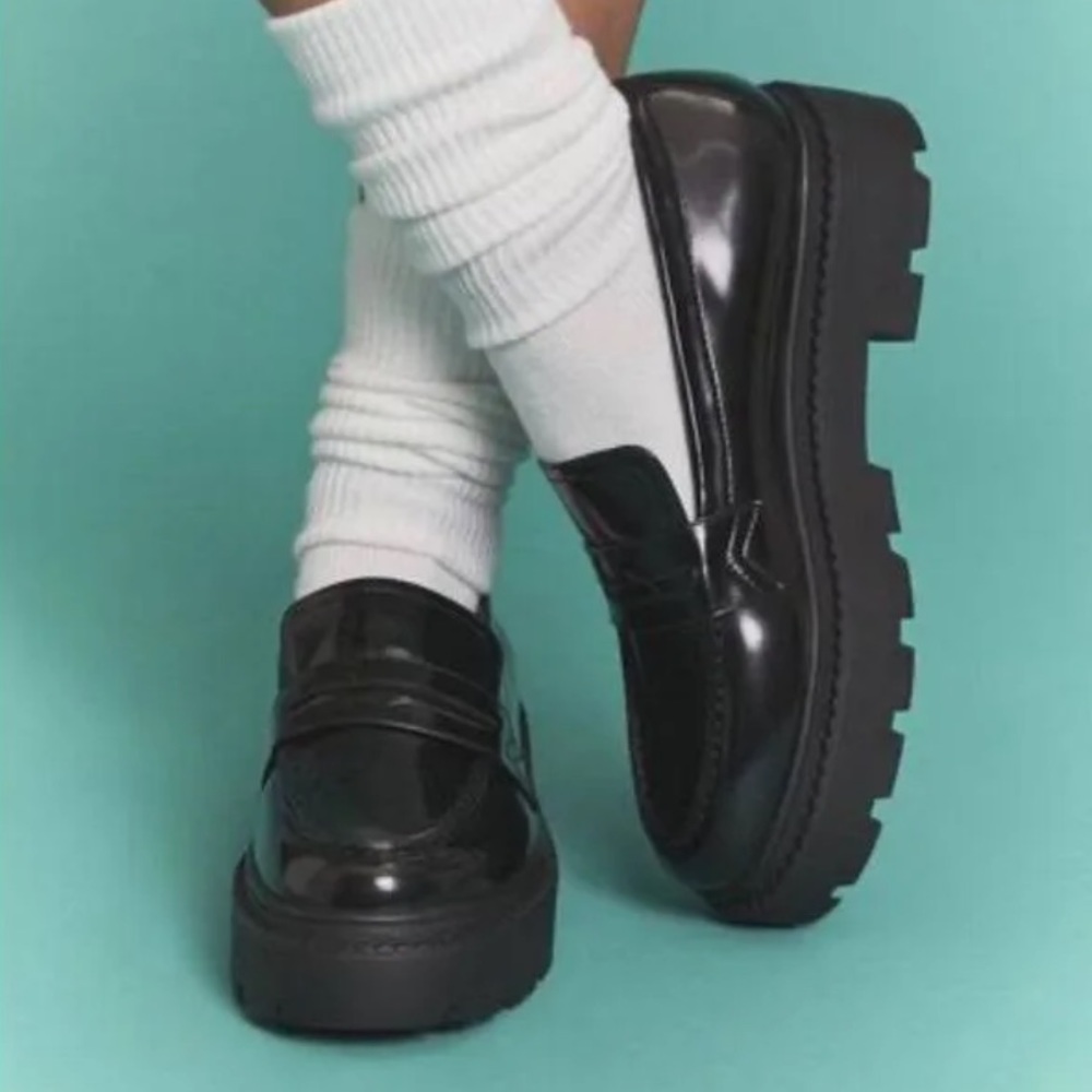 Faux Patent Leather Lug-Sole Loafers Forever 21 Black